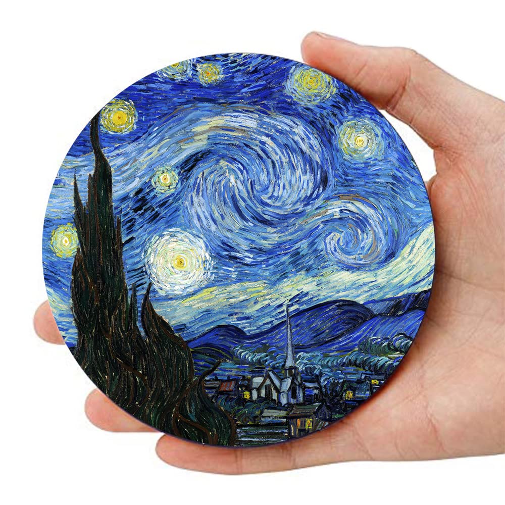 Coasters for Drinks Ceramic Van Gogh Art Coasters Set - Use 6 Famous Van Gogh Paintings, Unique Housewarming Gifts for New Home Decorative by WOWDING