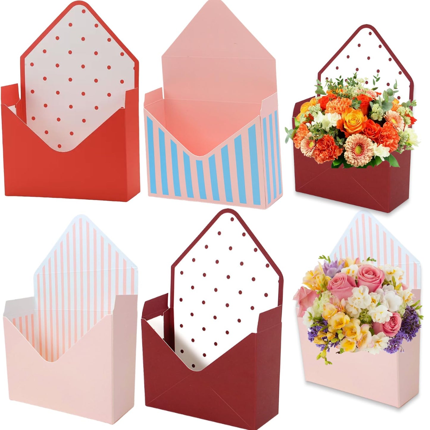 Florist Bouquet Envelope Boxes Mixed Style Flower Bouquet Packaging Gift Paper Boxes Gift Wrapping Envelope Handbag for Valentine's Day, Mother's Day, Birthday Party Decoration Supplies 4 Pcs