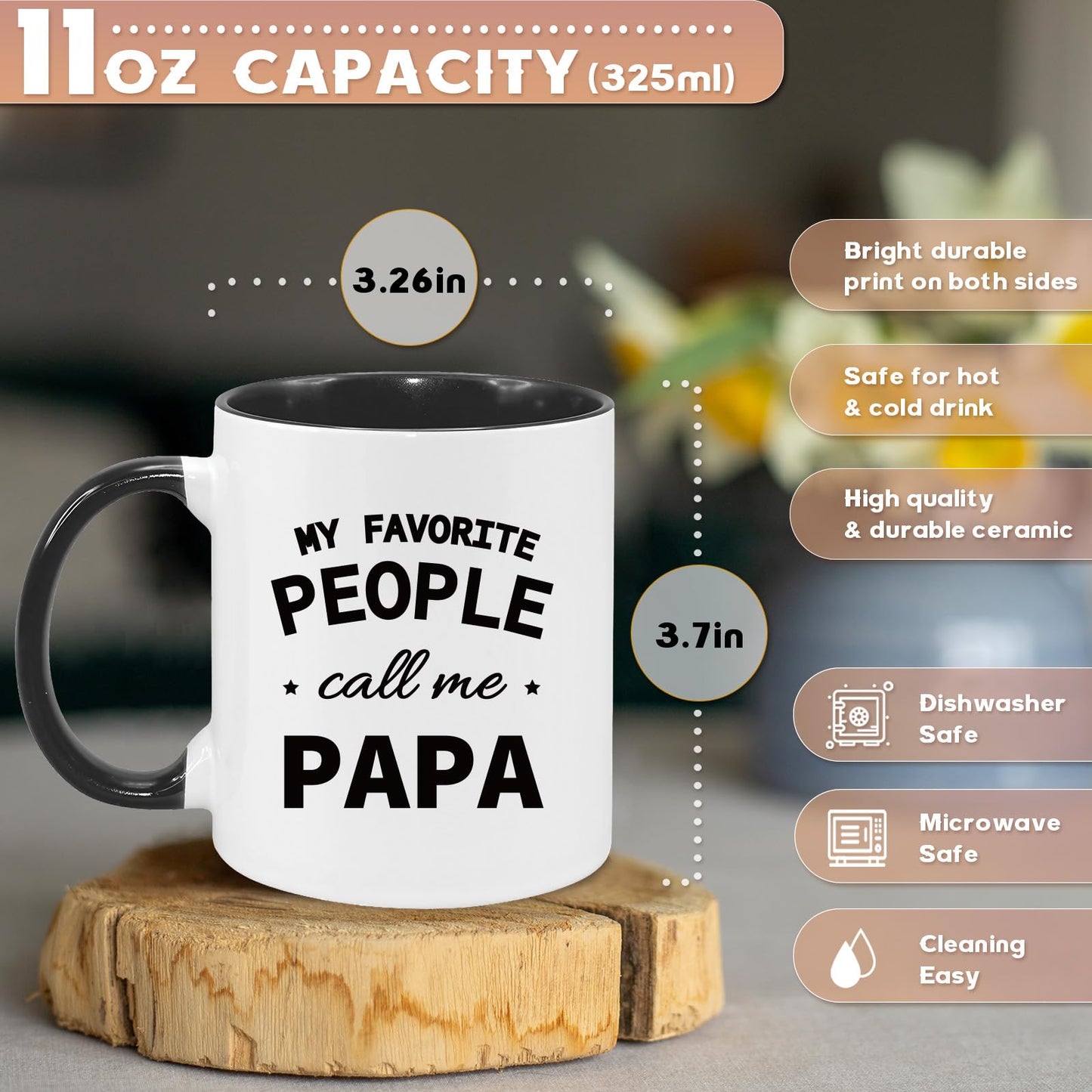 Papa Coffee Mug 11Oz Papa Gifts from Kids Grandkids, Fathers Day Birthday Gift for Dad Christmas Gift from Daughter, Son, Funny Dad Mug Microwave & Dishwasher Safe
