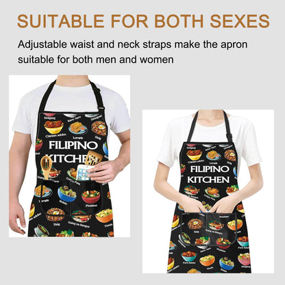 PXTIDY Filipino Food Cooking Apron Filipino Cuisine Gift Philippines Vacation Gift Philippines Kitchen Apron With Pockets