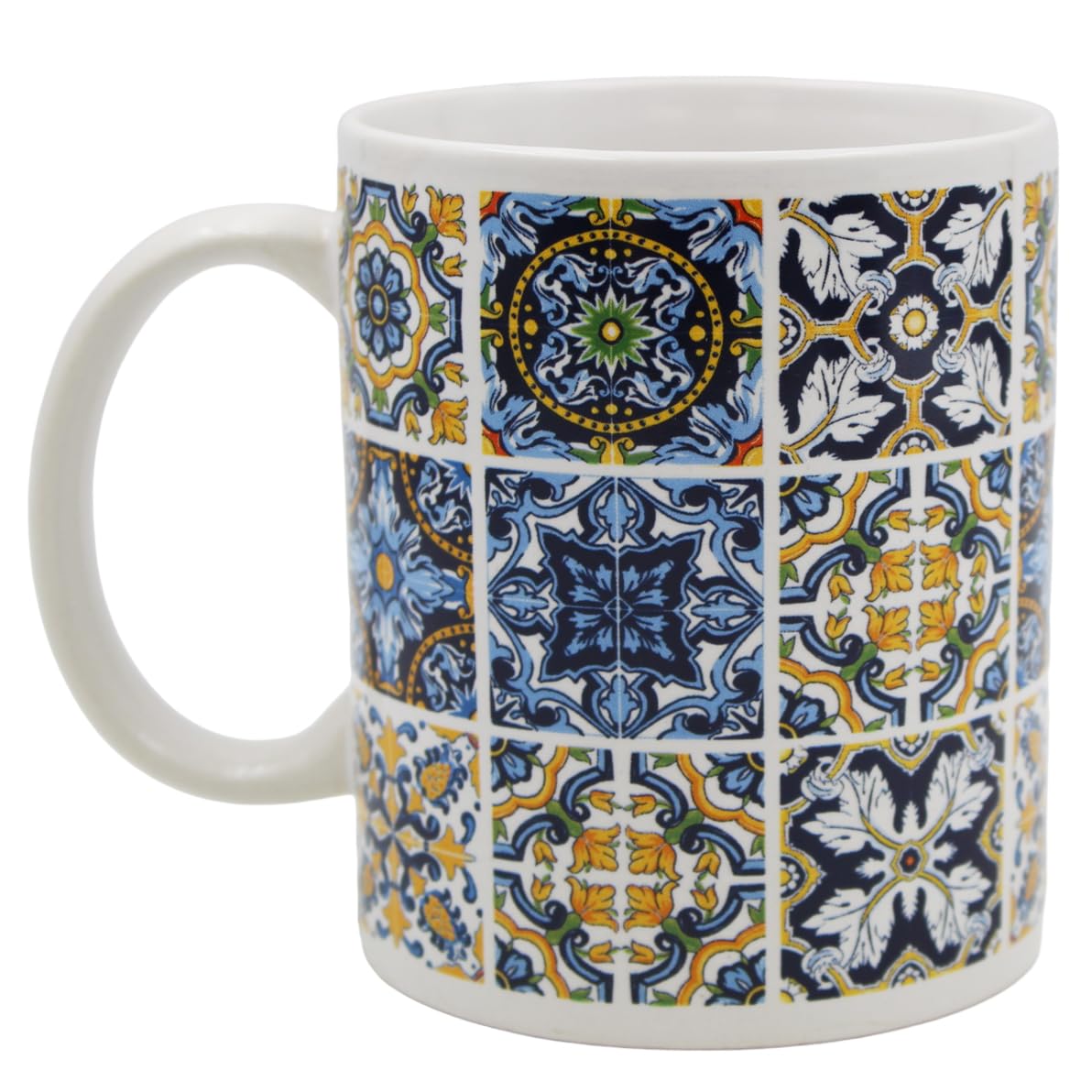 Traditional Portuguese Azulejo Ceramic Coffee Mug 12oz - Blue & White Tile Design, Microwave & Dishwasher Safe, Handcrafted in Portugal, GS6220