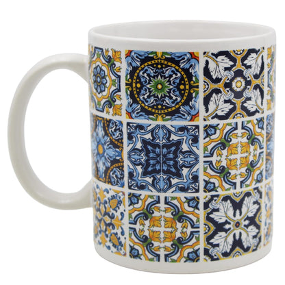 Traditional Portuguese Azulejo Ceramic Coffee Mug 12oz - Blue & White Tile Design, Microwave & Dishwasher Safe, Handcrafted in Portugal, GS6220