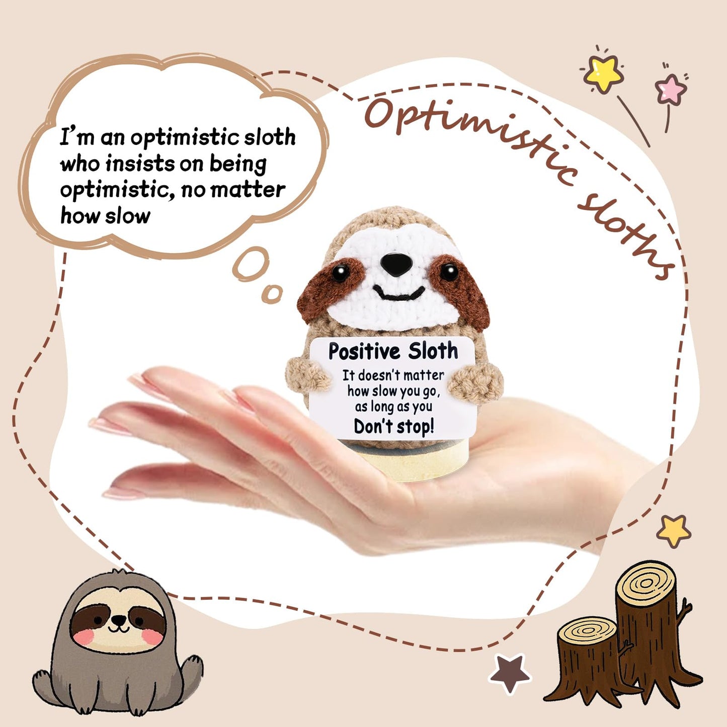 Positive Crochet Sloth, Emotional Support Animals,Birthday Gifts for Women Men,Funny Stuffed Crafts for mom and dad, Anxiety Relief Items