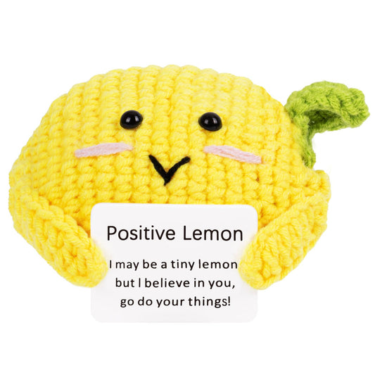 FreeNFond Positive Lemon, Funny Crochet Potato Partner with Positive Card, Cute Wool Knitted Lemon for Best Friend Encouragement Birthday Gifts