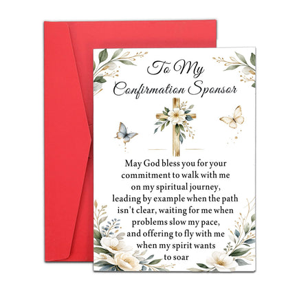 Confirmation Sponsor Cards for Women Men - Confirm Sponsor Gift, Appreciation Thank You Card for Sponsors Godfather Godmother, Catholic Christian Cards for Sponsors from Teens Girls Boys Religious
