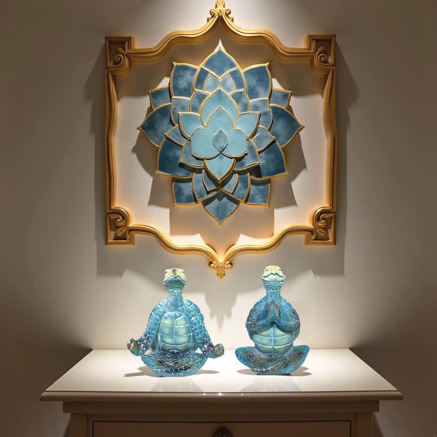 2-Pack Yoga Sea Turtle Figurines - Resin Meditation Desk Statue Decor with Non-Slip Base Zen Ocean Theme Table Shelf Sculptures Beach Bathroom Office Decoration Gifts for Women Turtle Lovers