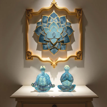 2-Pack Yoga Sea Turtle Figurines - Resin Meditation Desk Statue Decor with Non-Slip Base Zen Ocean Theme Table Shelf Sculptures Beach Bathroom Office Decoration Gifts for Women Turtle Lovers