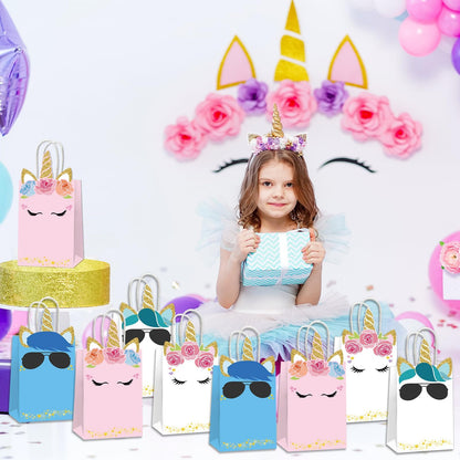 ojustbeok 12PCS Unicorn Party Favor Bags Rainbow Unicorn Birthday Party Disposable Treat Bags with Handles Gift Bag for Girls and Boys Birthday Baby Shower Decorations Supplies