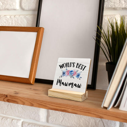 Mawmaw Gifts Desk Decor, Mawmaw Christmas Gifts for Grandma Nana Gigi Gift from Grandkids Grandchildren Wood Plaque, World's Best MawmawWooden Plaque Sign with Wood Stand for Home Office