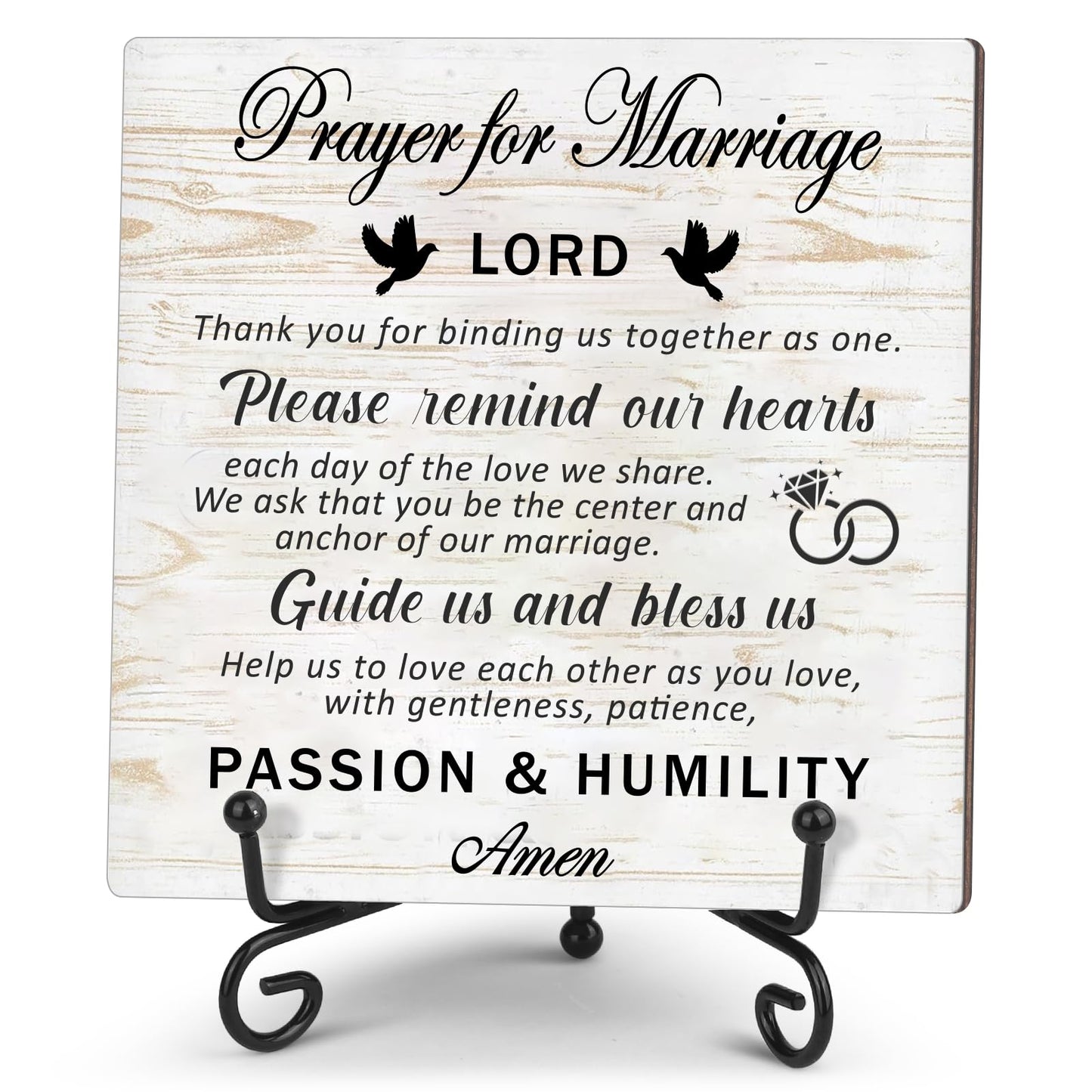 Prayer for marriage Wedding sign Marriage blessing Gifts for Wedding Couples Valentines Christmas Home decor Wood plaque sign with stand (5.1" x 5.1")
