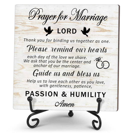 Prayer for marriage Wedding sign Marriage blessing Gifts for Wedding Couples Valentines Christmas Home decor Wood plaque sign with stand (5.1" x 5.1")