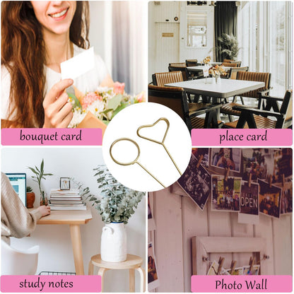 40Pcs Floral Pick Card Holder, Card Holder for Flower Arrangement, Gift Card Tree Holder, Photo Memo Holder Pick Stick, 12 Inch Suitable for Wedding Birthday Party Flower Gifts (Round&Heart)