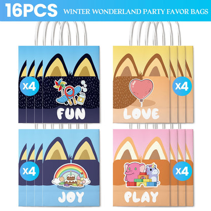 TimEmbrace Blue Puppy Goodie Bags, 16 Count Small Party Favor Bags and Gift Bags for Kids Birthday, Holiday Events and Treats, Eco-Friendly Reusable Paper, 8.27 x 5.9 x 3.2 Inches