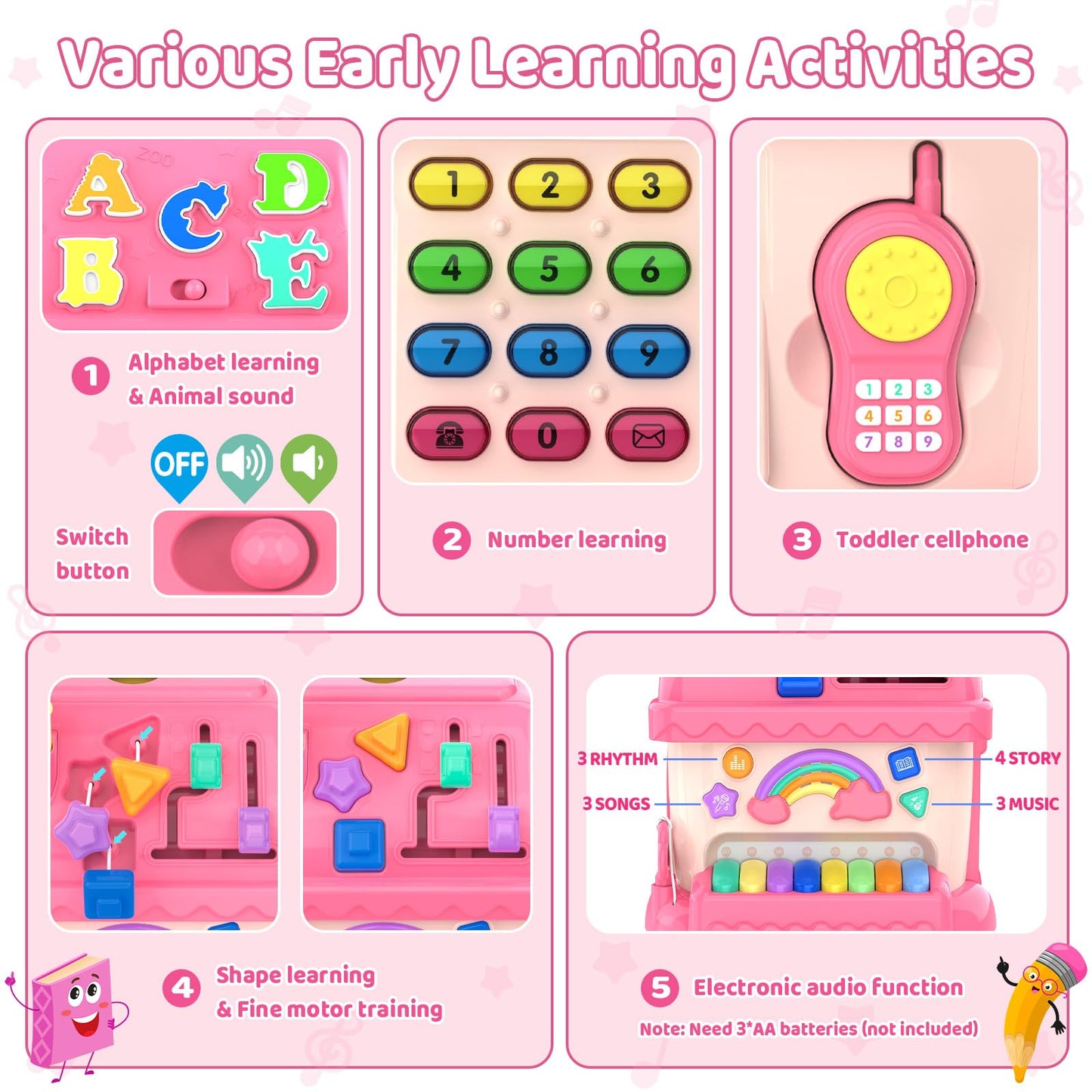 Toddler Toys for 1 Year Old Girl Gifts, 12-in-1 Montessori Musical House Toddler Learning Toys for 1-2, 1st First Birthday Gifts Baby Girl Boy Gift Toys 6-12 12-18 Months, Pink