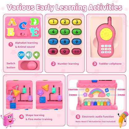 Toddler Toys for 1 Year Old Girl Gifts, 12-in-1 Montessori Musical House Toddler Learning Toys for 1-2, 1st First Birthday Gifts Baby Girl Boy Gift Toys 6-12 12-18 Months, Pink