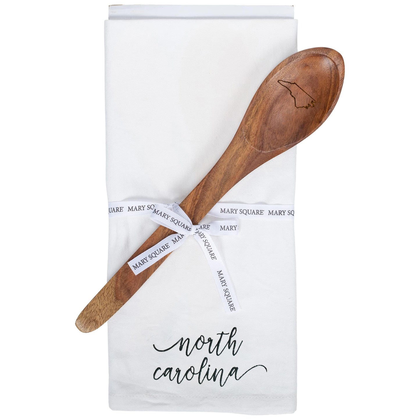 Mary Square North Carolina Black 13 x 6.5 All Cotton and Mango Wood Tea Towel and Spoon Set