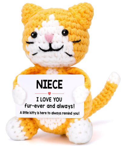 Funny Cat Mothers Day Niece Gifts from Auntie Aunt Uncle, Birthday Graduation Gifts for Niece Adult Kid Teen, Mini Cute Cool Stuff Things I Love You Presents, Small Emotional Positive Crochet Cat