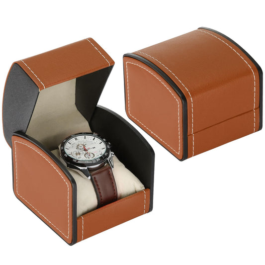 Luxury Single Watch Gift Box with Removable Pillow, PU Leather Single Watch Case Wristwatch Jewelry Storage Display Holder Cases for Men and Women (Brown)
