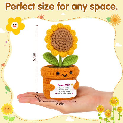 Christmas Bonus Mom Gift, I Love You Stocking Stuffers for Moms Step Mama Mothers in Law, Heartfelt Keepsake Cute Crochet Sunflower Desk Decor for Stepmom Birthday, Mother’s Day