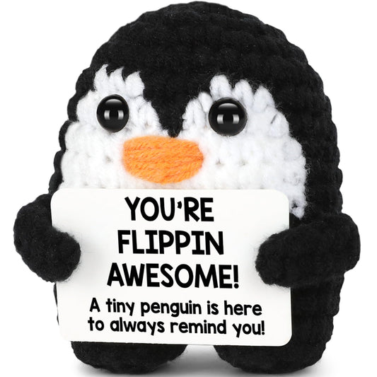 Mini Positive Crochet Penguin Birthday Gifts for Women, Funny Mothers Day Graduation Brithday Gifts for Women Men Boys Girls, Inspirational Appreciation Gifts for Adult Kid Teen Coworker Friend Decor