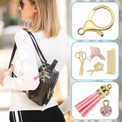 Ximalun Hairdresser Gifts Comb Scissors Charm Keychain with Tassel and Diamond Hair Stylist Barber Hairstylist Keychain Gifts