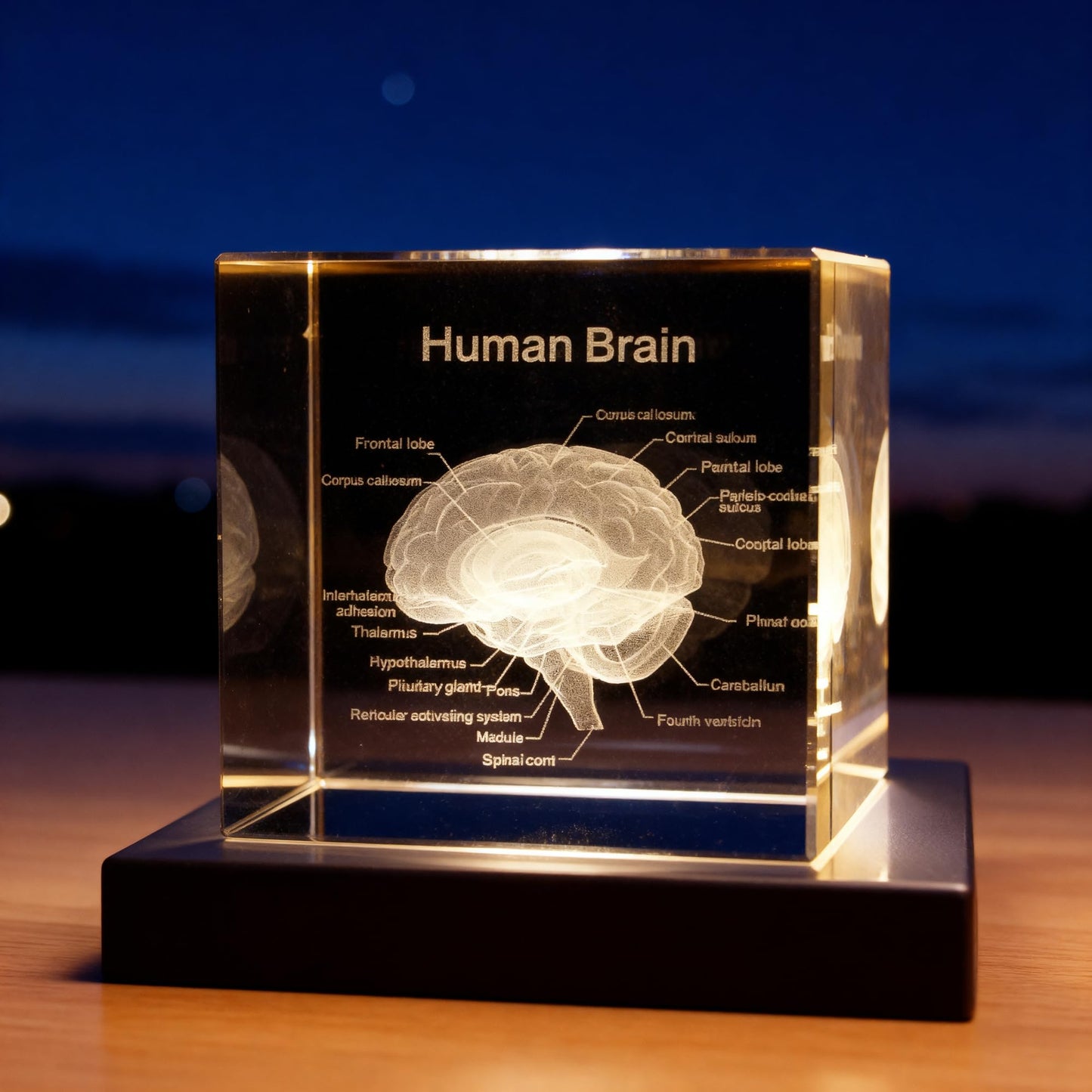 3D Human Brain Anatomy Model, Doctor Psychology Gifts, K9 2.4 Inch Etched Crystal Cube Lamp with Battery Powered, Brain Figure Paperweight Science Biology Graduation Teacher Appreciation Gifts