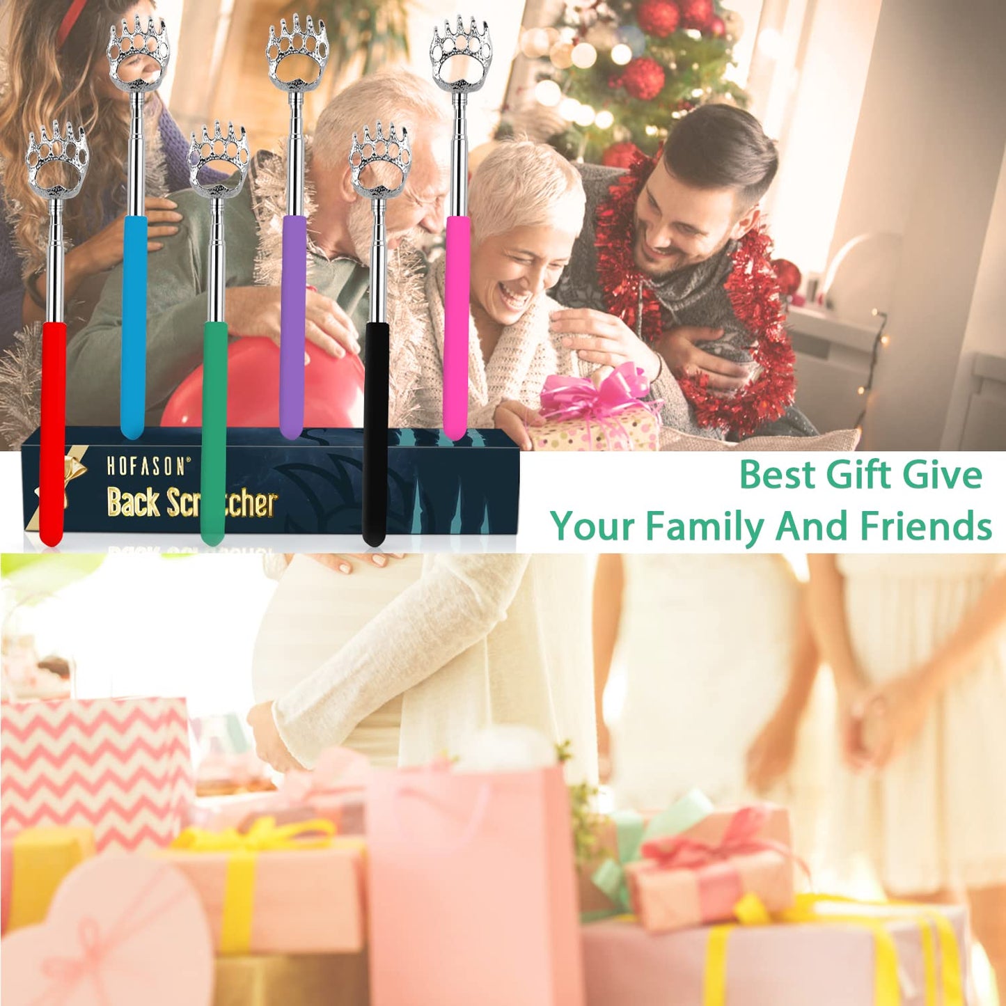 HOFASON 6 Pack Back Scratcher Fathers Day Dad Gifts, White Elephant Gifts for Adults, Stocking Stuffers for Men Women Teens, Prizes for Adults (Muti)