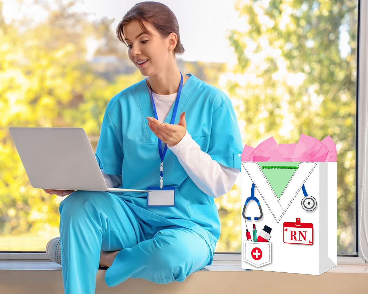 WhatSign RN Graduation Gifts Bag - for Nurse Graduation with Handle 11.5" Nursing School Gifts Bag with Tissue Paper Nurse Week RN Gift for New Nurses Medical School Party Favor
