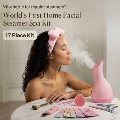 Facial Steamer Spa Kit with Complimentary 17 Skin Care Tools | Face Steamer for Facial Deep Cleaning with Towel Warmer & Humidifier Mode| Self Care Gifts for Women, Spa Gifts, Birthday Gifts for Women