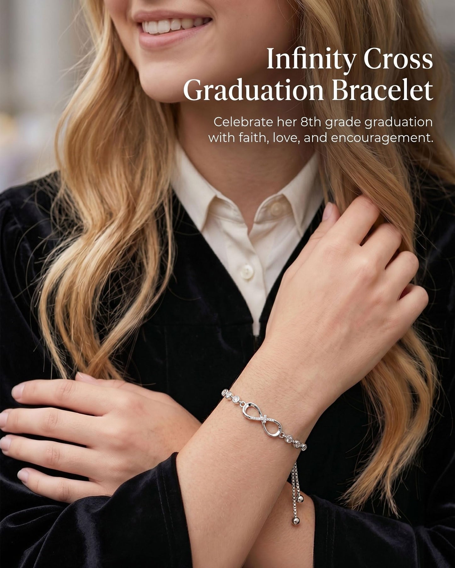 UNGENT THEM Infinity Love CZ Cross Bracelet-5th 8th Christian Graduation Gifts for Girls Her