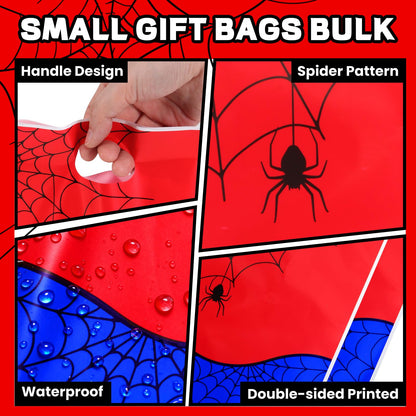 24 Pcs Small Gift Bags Bulk, Spider Web Gift Bag Party Favor Bags Treat Bags Double-sided Candy Bags for Party Favors Goody Bags Plastic Goodie Bags for Birthday Party for Spider Theme Decorations