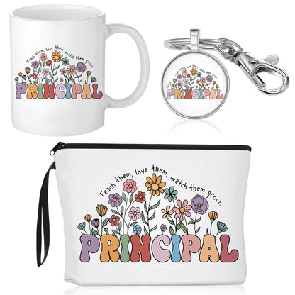 Havawish 3 Pcs Principal Appreciation Gift Set for Women School Principal Gift Makeup Bag Cosmetic Bag 11 oz Ceramic Coffee Mug and Keychain for Assistant Principals Graduation End of The Year