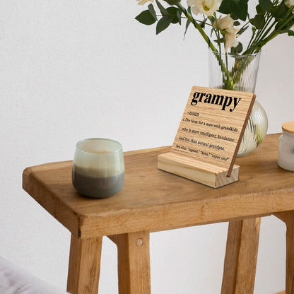 Grampy Gifts Desk Decor, Fathers Day Christmas Gifts for Grampy Grandpa Grandfather Pops Gift from Grandkids Wood Plaque, GrampyDefinition Wooden Plaque Sign with Wood Stand for Home Office