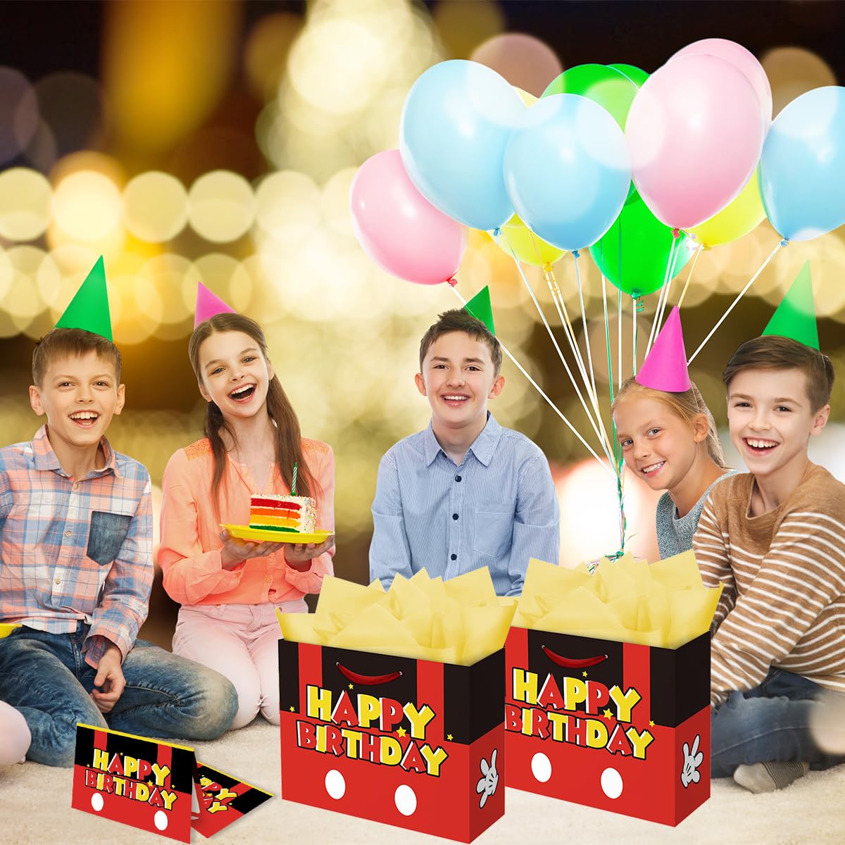 NF ORANGE Mouse Party Bag Inculde 13'' Large Tissue Paper Greeting Card, Red Mouse Theme Birthday Party Decoration