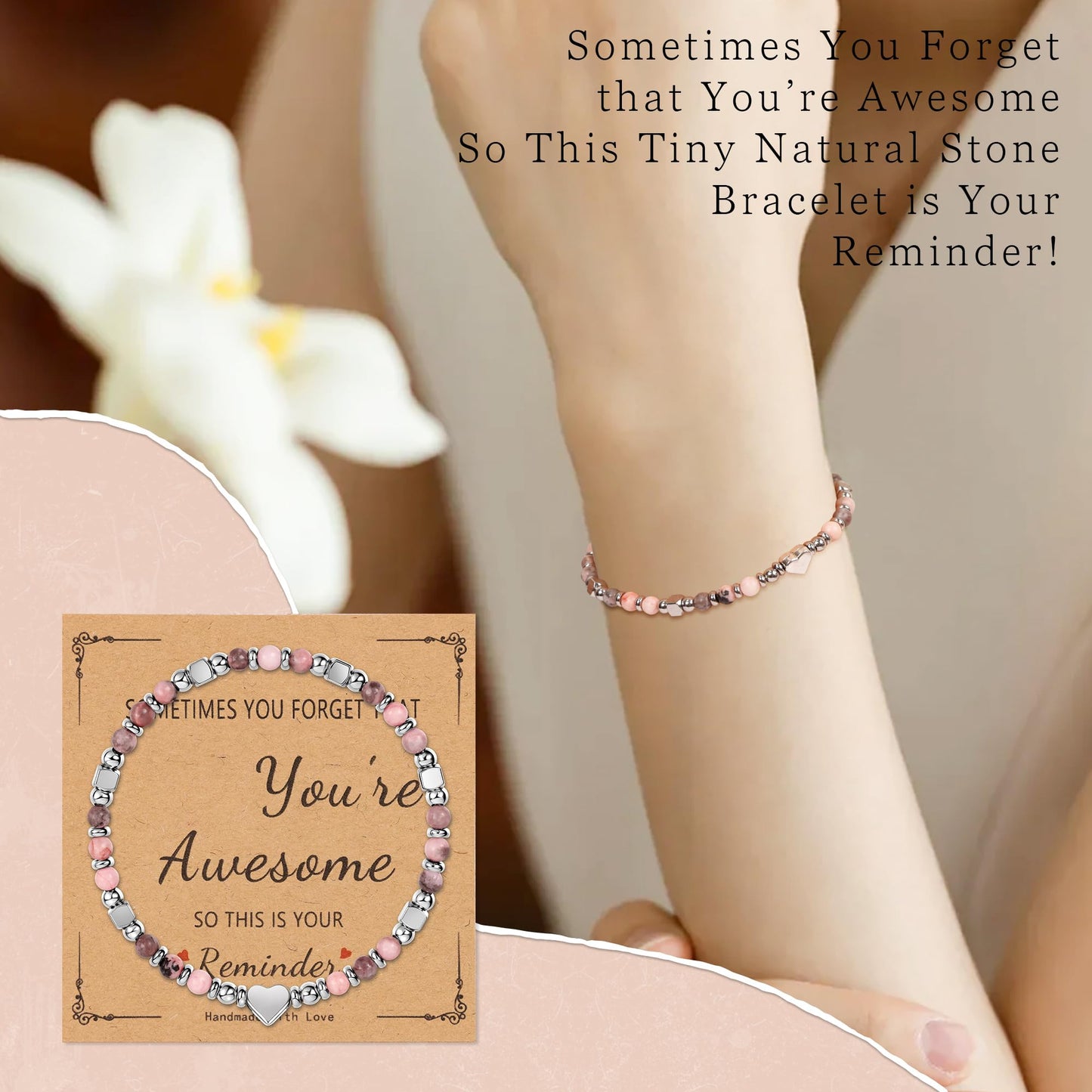 NICEIGHT Tiny Natural Stone Beaded Bracelets for Women Sometimes You Forget You're Awesome Inspirational Gifts Bracelets Mothers Day Graduation Christmas Birthday Gifts for Mom Friend Sister