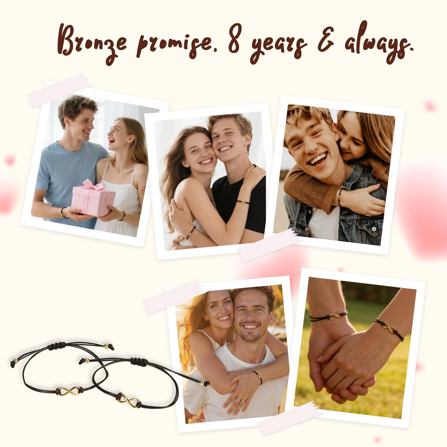 Glowvibe Bronze 8th Anniversary Wedding Gifts,Matching Bracelets For Couple 8th Anniversary Present for Him and Her Bracelets Infinity Knot