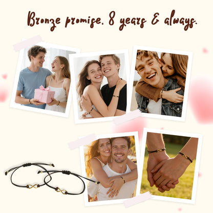 Glowvibe Bronze 8th Anniversary Wedding Gifts,Matching Bracelets For Couple 8th Anniversary Present for Him and Her Bracelets Infinity Knot