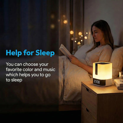 Hetyre Night Light Bluetooth Speaker, 5 in 1 Touch Control Bedside Lamp Dimmable Multi-Color Changing, Bedroom Alarm Clock, Best Birthday Gift Ideas for 10 11 12 13 14 Year Old Teenage Girls/Boys
