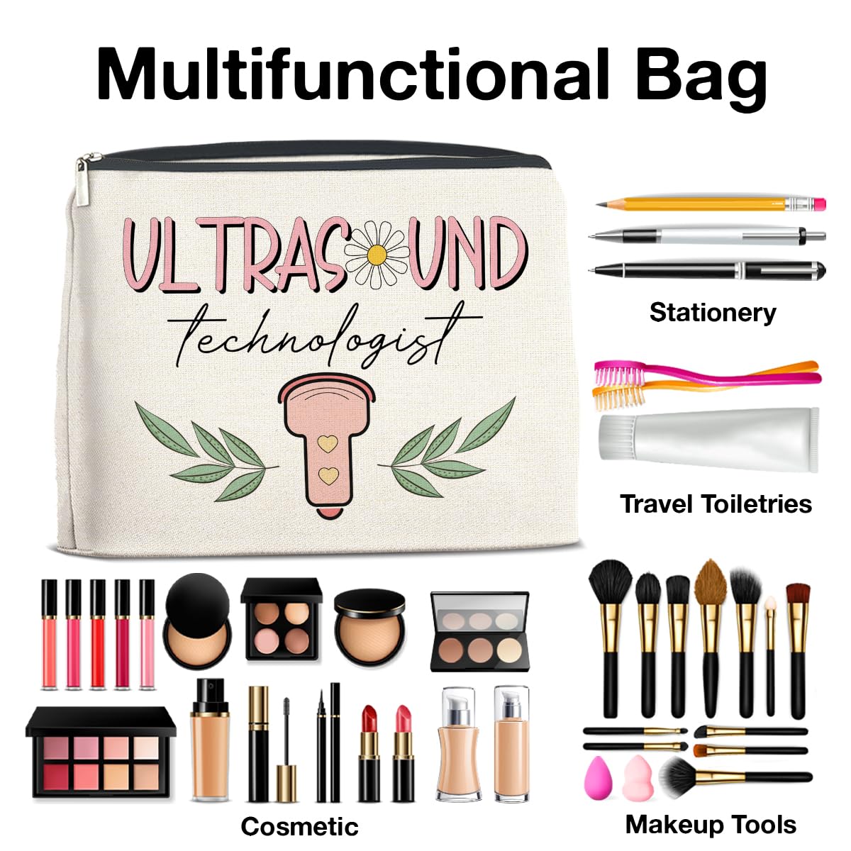 Ultrasound Technologist Gift Makeup Bag Sonogram Tech Gifts, Gifts for Women Sonographer Nurse Cosmetic Bag Zipper Makeup Pouch