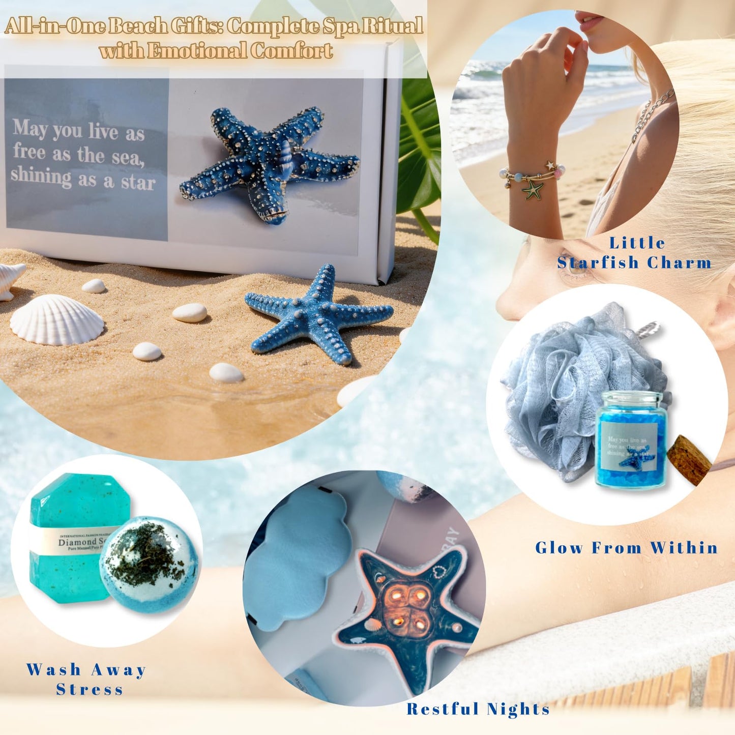 Beach Gifts For Women Thank You Gift Basket With Beach Bracelets Teacher Appreciation Gifts Set, Self Care Gifts For Womens Blue