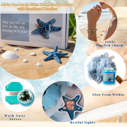 Beach Gifts For Women Thank You Gift Basket With Beach Bracelets Teacher Appreciation Gifts Set, Self Care Gifts For Womens Blue