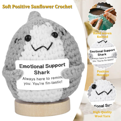 Positive Crochet Animals Shark,Birthday Gift for Shark Enthusiasts,Handmade Women Men and Friends,Emotional Support Inspirational Encouraging Gift