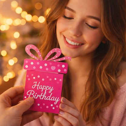 Kathfly Cheerful Birthday Gift Card Holders, Wooden Gift Cardholder Pull Out, and Cute Card Holder to Decorate Gifts for Wedding Birthday Note Cards and Business Cards(Pink)
