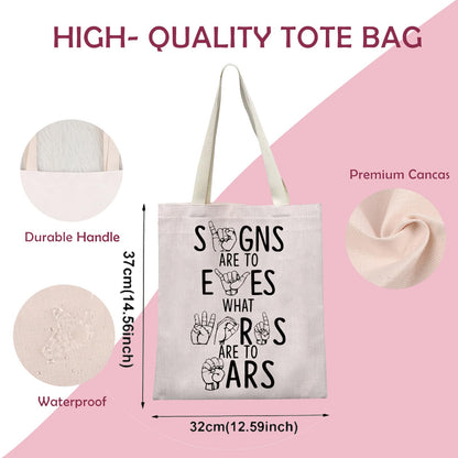Gzrlyf Sign Language Tote Bag Asl Teacher Gift Asl Gifts Deaf Awareness Special Ed Slp Reusable Grocery Shopping Bag