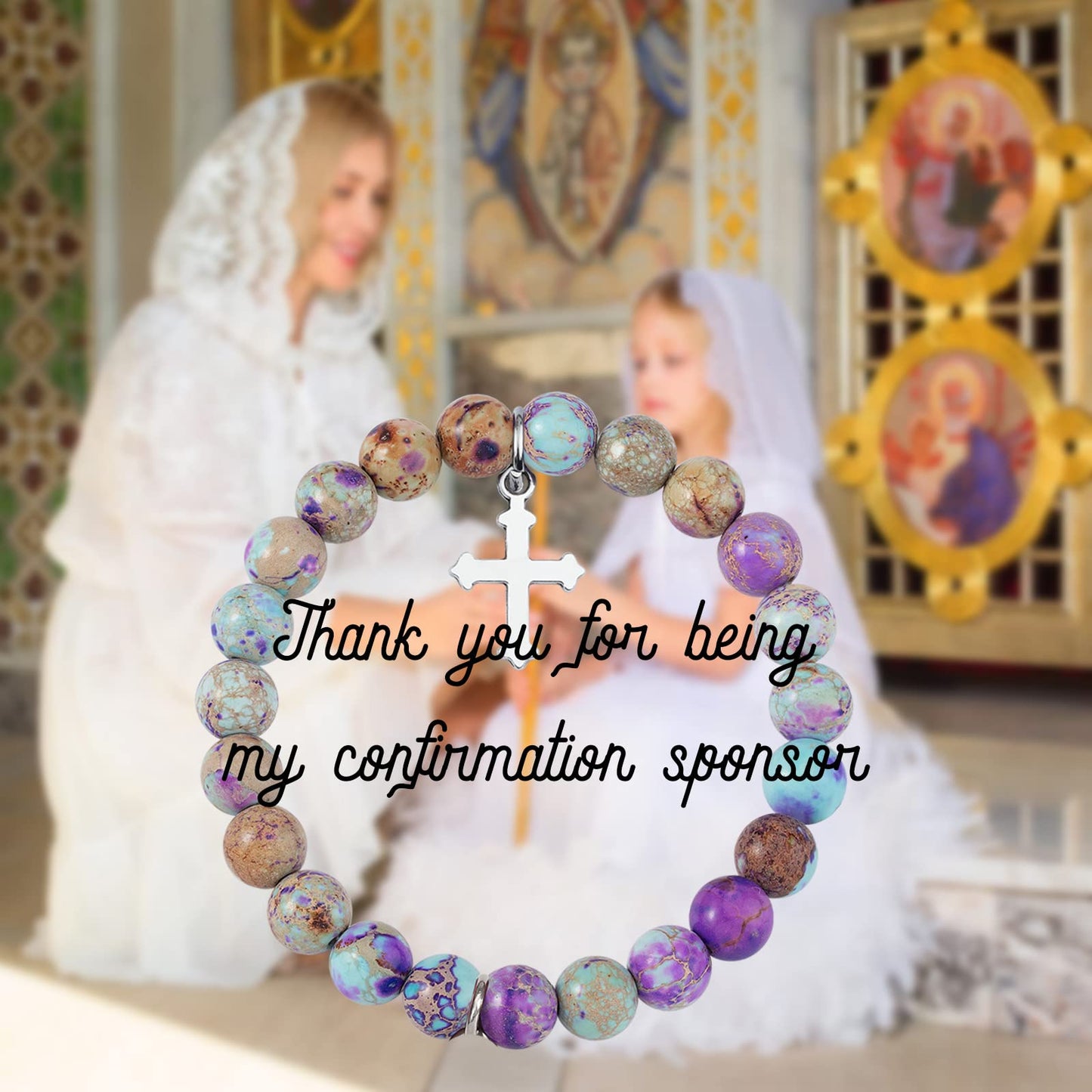 MollyQueen Confirmation Sponsor Gifts Bracelet,Christian Faith Gift,Catholic Confirmation Gifts,Sponsor Appreciation Gift for Women,Thank You for Being Mine Bracelet Gift for Godparents