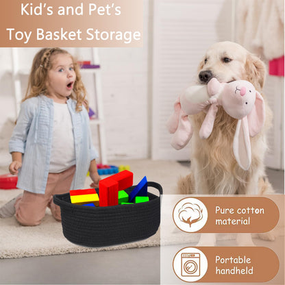 Poschnor Gift Basket Empty, Small Woven Rope Basket, Toy Storage Basket for Baby and Pet, with Gift Bags and Ribbons, 12"X 8" X 5", Black