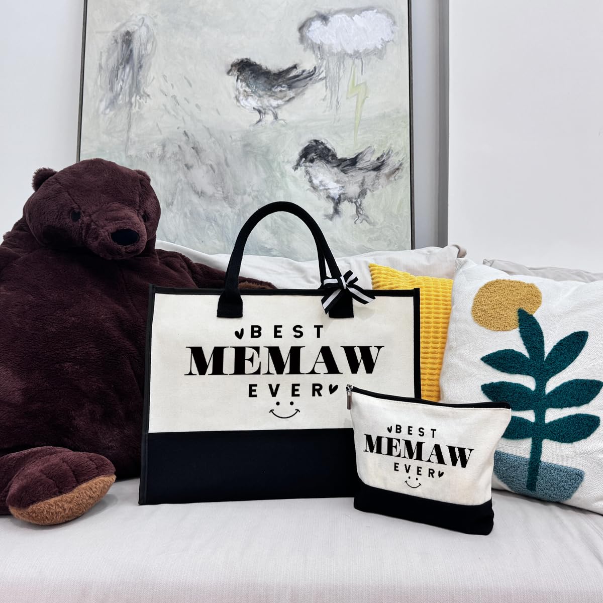 Beach & Outing Tote Bag for Memaw - Canvas with Inner Pocket & Make Up Bag - Mother's Day & Birthday Gift
