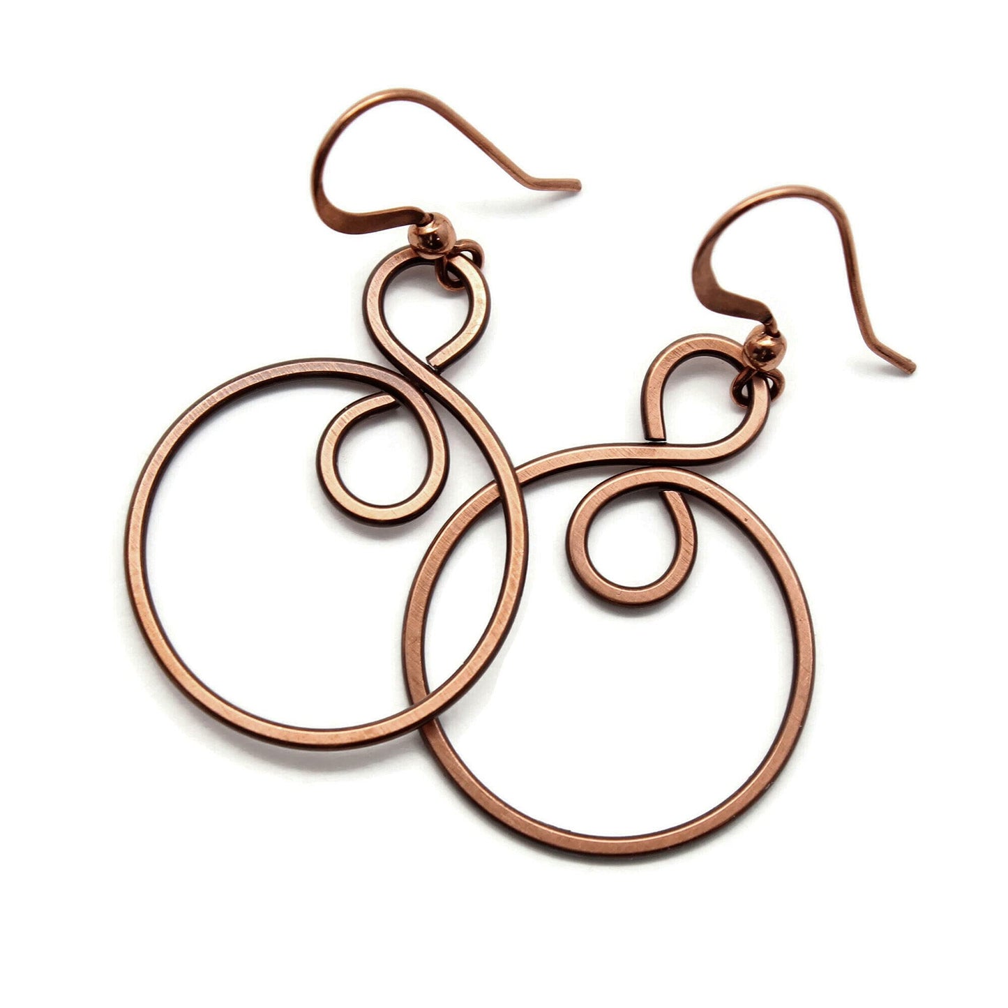 Pillar of Salt Studio Handcrafted Earrings Solid Copper Infinity Hoop Wire Wrapped Earrings (Antiqued Copper, Small, 1-1/4" drop)