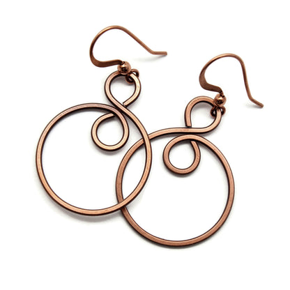 Pillar of Salt Studio Handcrafted Earrings Solid Copper Infinity Hoop Wire Wrapped Earrings (Antiqued Copper, Small, 1-1/4" drop)