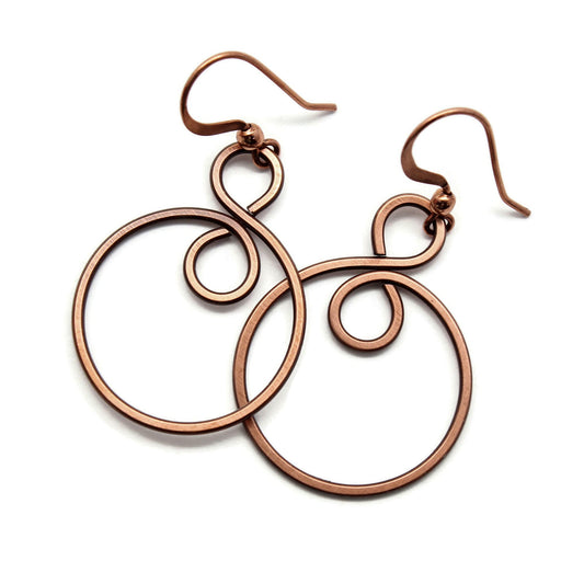 Pillar of Salt Studio Handcrafted Earrings Solid Copper Infinity Hoop Wire Wrapped Earrings (Antiqued Copper, Small, 1-1/4" drop)